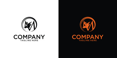 Creative deer logo design with combination letter premium vector
