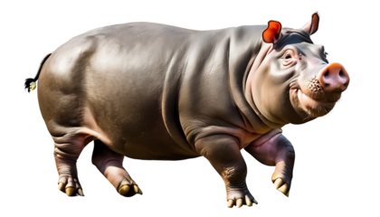 Happy pygmy hippopotamus, isolated on a transparent background	