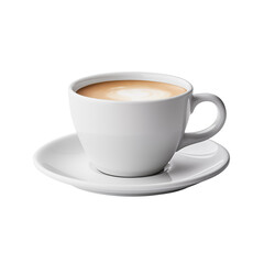White Coffee Cup With Latte Art On Saucer Isolated On White Background