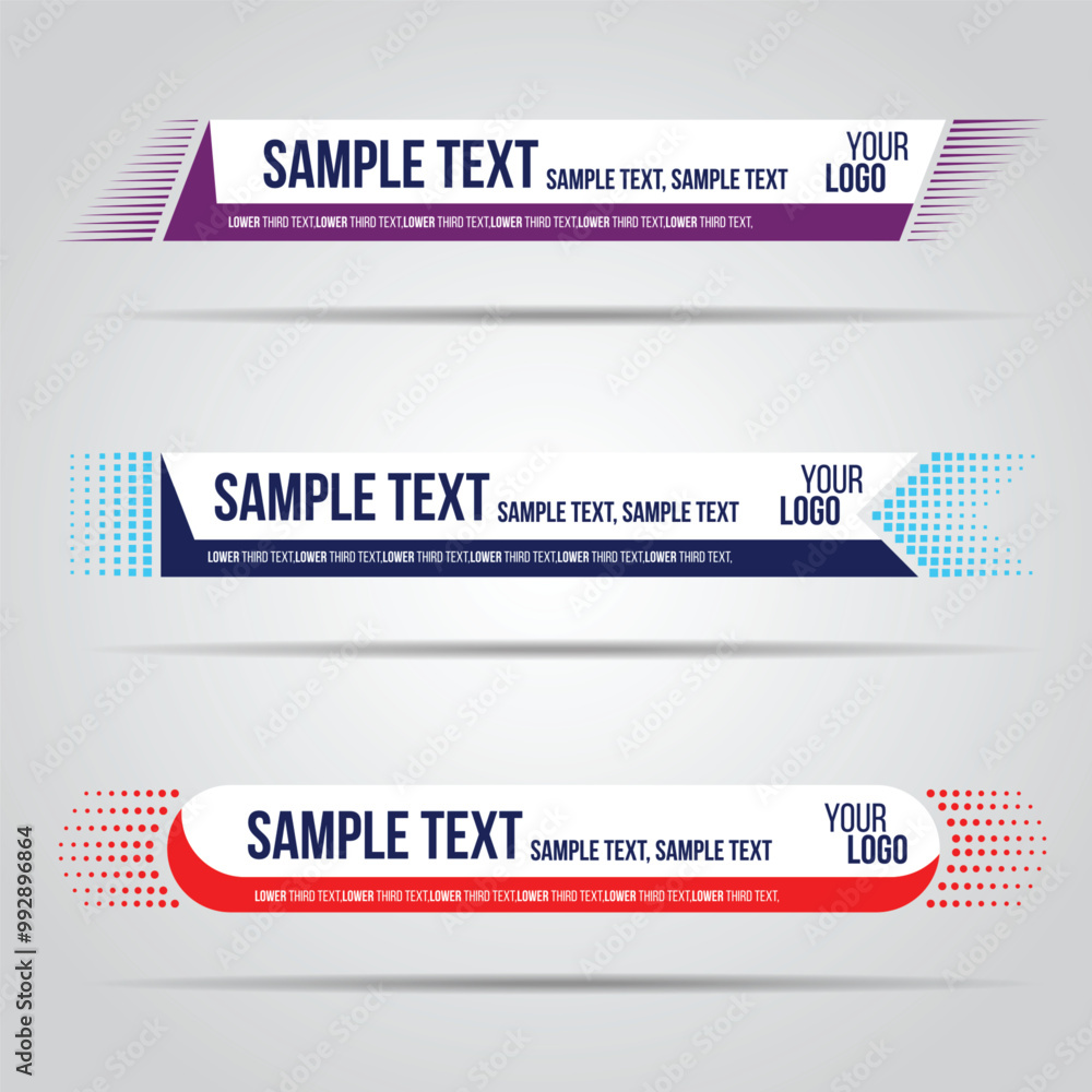 Poster lower third white and colorful design template modern contemporary. set of banners bar screen broadc