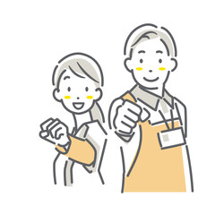 笑顔で頑張る介護士　シンプルでお洒落な線画イラスト
