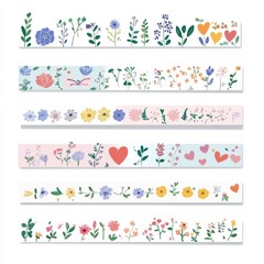 Colorful floral borders featuring various flowers and hearts, perfect for crafts, invitations, and decorative projects.