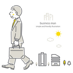 出勤するビジネスマン　シンプルでお洒落な線画イラスト