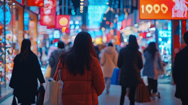 A vibrant celebration of shopping, where enthusiastic customers explore enticing discounts in a variety of retail settings.