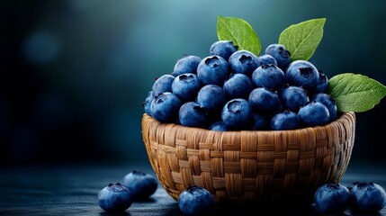 Juicy Blueberries in Rustic Bowl 
