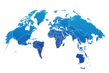Global curved World map. Blue Earth Planet background vector illustration. © K