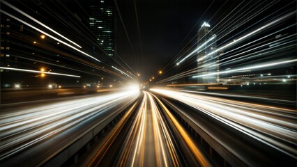 Obraz premium Night City Light Trails, Speed and Motion Concept, Long Exposure