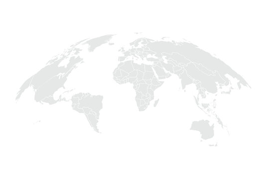 Spherical Gray World Map. Global geography concept. Vector illustration.