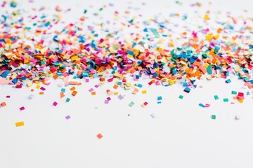 Festive atmosphere with colorful confetti on white space
