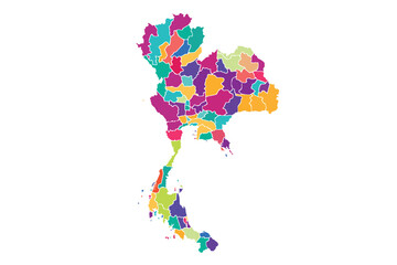 Map of Thailand with Districts by State. colorful style.