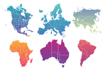 Obraz premium Political World Map vector illustration with Asia, Europe, Africa, Antarctica, North America, South America and Australia isolated on white background.