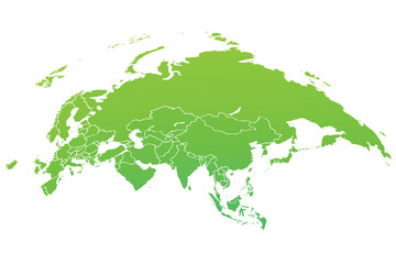 Curved map of Asia in green, vector
