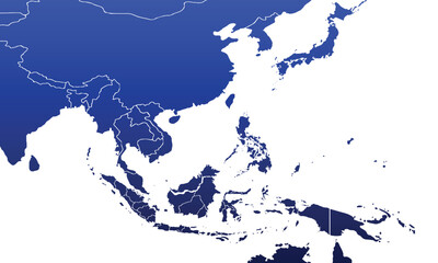 Obraz premium Asia map modern colors vector, isolated on white background.Travel worldwide, map silhouette, backdrop, earth geography, political,reports,city, infographic, political, concept, outline.