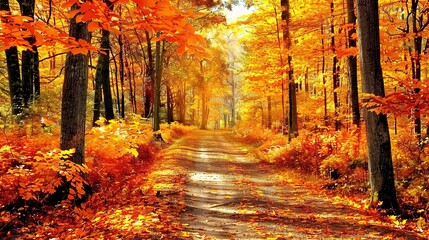 Stunning Natural Autumn Forest Scenery: A Captivating Display of Seasonal Beauty. Explore the Golden Tones and Serene Charm.