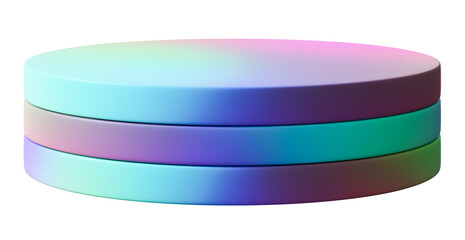 Rainbow, round podium on transparent background. Modern, playful mock up for product, toy display. Cut out pedestal or platform. Empty scene. Y2k, 2000s style. Color gradient. 3D render.
