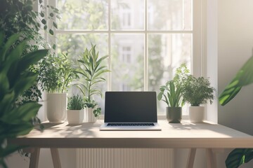 Neutral color palette and minimalist home office setup
