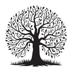 Halloween leafless tree silhouette vector illustration in white background