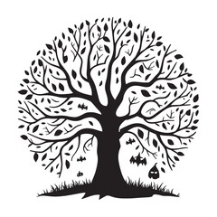 Halloween leafless tree silhouette vector illustration in white background