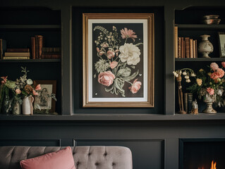 Artwork in a frame in the English countryside style, art and home decor idea
