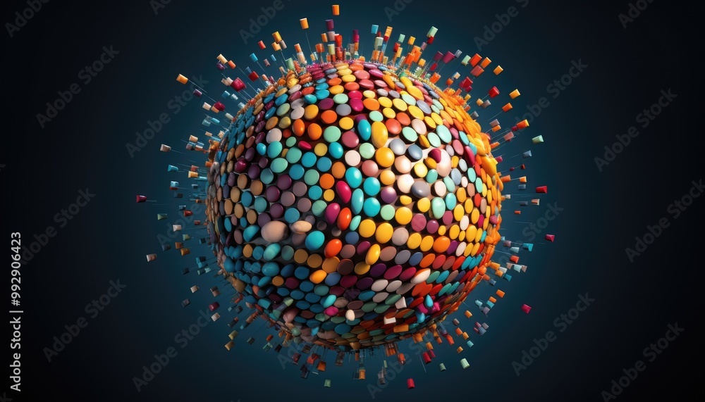 Fototapete Dots colorful globe, abstract graphics. Image with clipping path