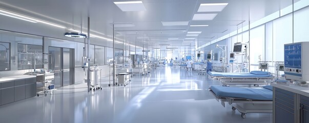 Obraz premium Hyper-realistic depiction of a new state-of-the-art hospital being constructed, showing the complex architecture and advanced medical facilities