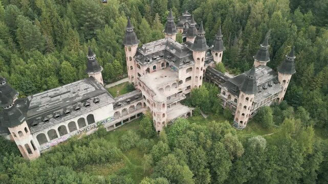 Aerial view of Lapalice Castle near Rekowo Lake in Kashubia (Cassubia), Poland
