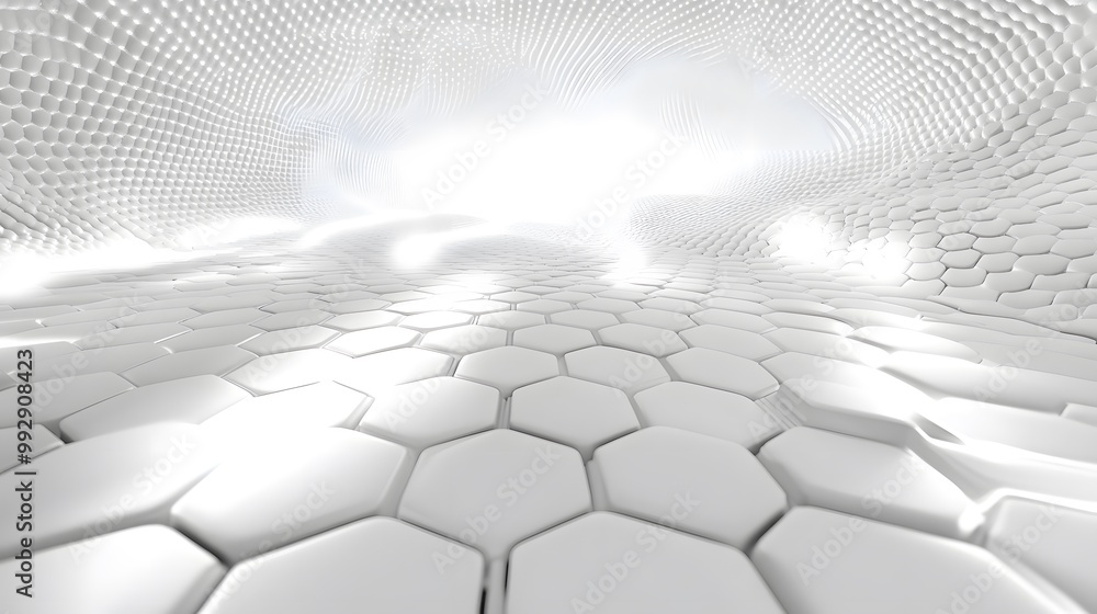 Poster abstract white hexagonal pattern with a bright light source