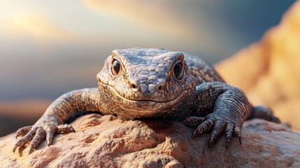 Obraz premium A close-up of a textured lizard resting on a rock, showcasing its intricate details.