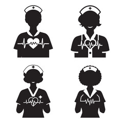 Nurse silhouette vector set illustration in white background