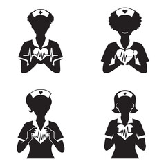 Nurse silhouette vector set illustration in white background