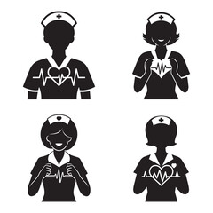 Nurse silhouette vector set illustration in white background