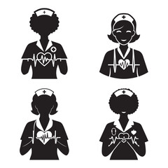 Nurse silhouette vector set illustration in white background