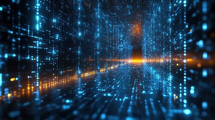 Fototapeta premium An abstract 3D-rendered digital data network background, ideal for illustrating modern technological themes.