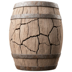 Cracked wooden barrel with weathered texture and natural wood grain on a transparent background clipart