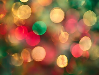 2408 121.An abstract composition of Christmas lights in Arizona, with soft bokeh and vibrant, glowing orbs of red, green, and gold. The lights create a festive holiday atmosphere, blurring into a
