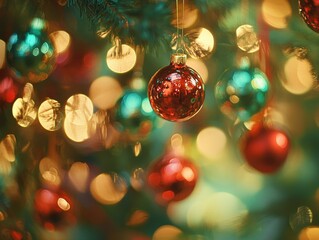 2408 121.An abstract composition of Christmas lights in Arizona, with soft bokeh and vibrant, glowing orbs of red, green, and gold. The lights create a festive holiday atmosphere, blurring into a