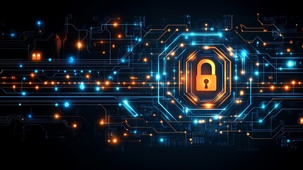 A glowing padlock encased within a digital circuit board, representing the vital role of cybersecurity in a modern technological landscape.