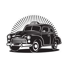 Vintage taxi silhouette vector illustration in white background