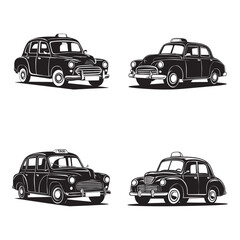 Vintage taxi silhouette vector set illustration in white background