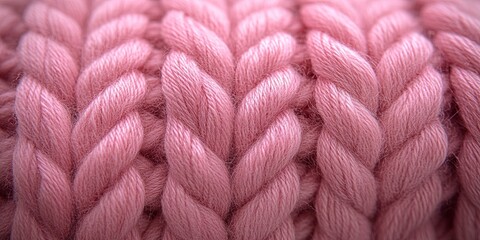 Close-up of a Soft, Pink Knitted Fabric, Revealing the Intricate Detail and Texture of the Intertwined Yarns