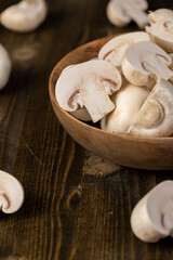 fresh, not cooked mushrooms, white champignons
