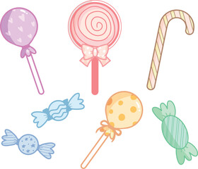 Cute Candy Lollipop Sweet Pastel Color Set Illustration