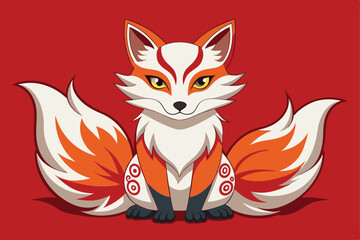 Obraz premium This illustration showcases a colorful kitsune, featuring striking patterns and a captivating expression, Customizable Kitsune Illustration