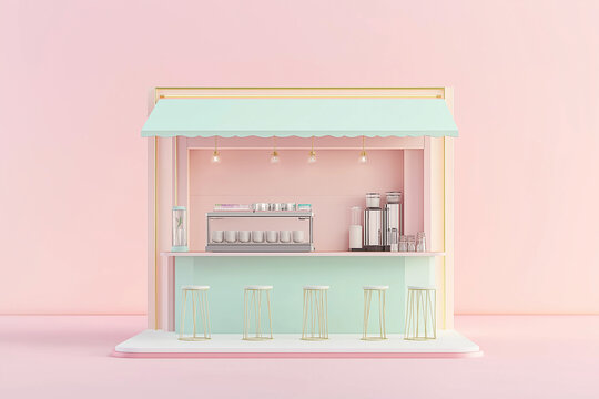 Coffee sampling and selling booth, Coffee shop design, Cute pastel Kiosk design, Food cart design