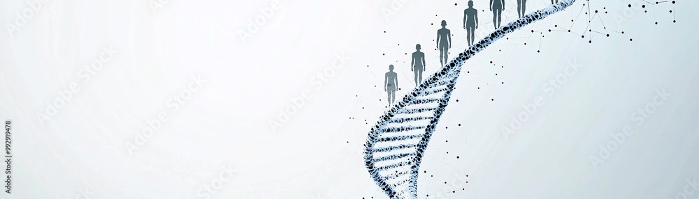 Poster an artistic interpretation of a dna strand with fading human silhouettes, symbolizing the transferen