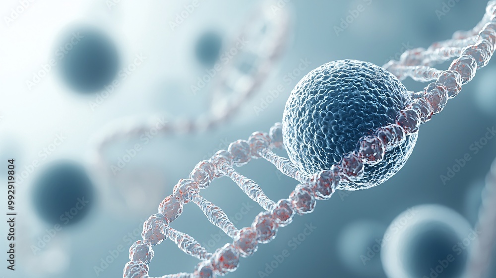 Poster a dna sequence subtly overlaid on an image of oocytes, suggesting the transmission of generational t