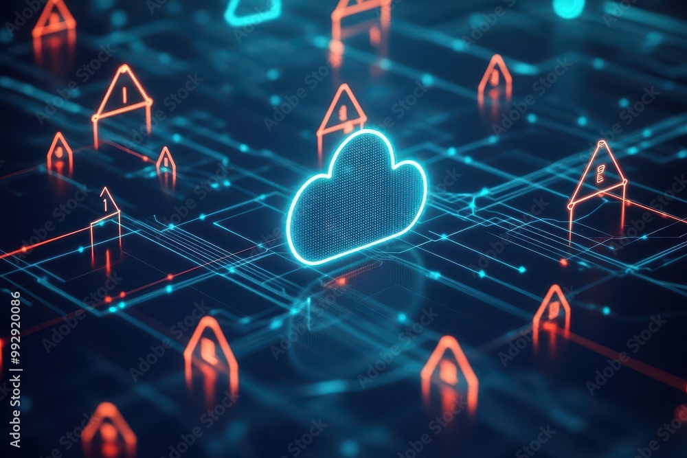 Poster cloud computing network, digital connections in the cloud, 3d illustration