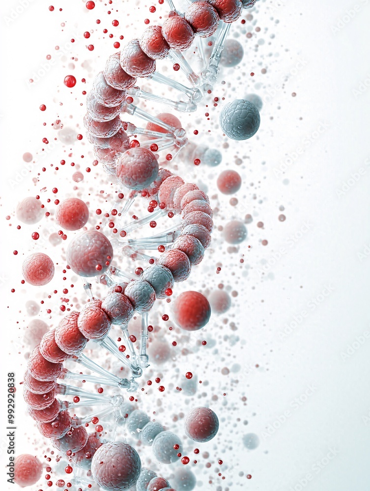 Poster a scientific illustration of dna and oocytes linked together, representing the transfer of generatio