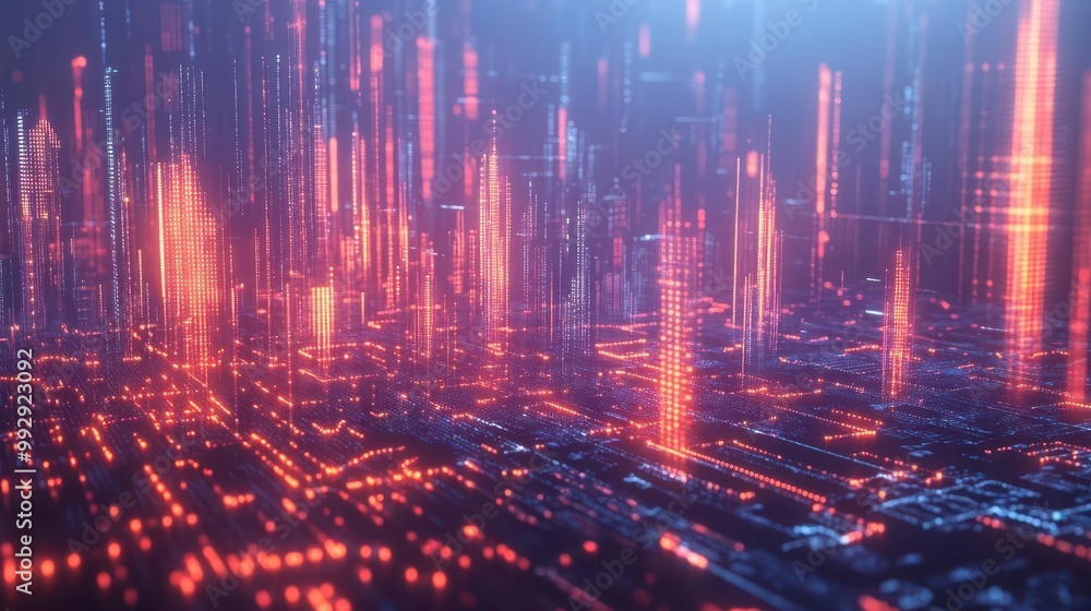 Leinwandbilder crm data flowing through an advanced ai system, visualized as a glowing, futuristic city of customer