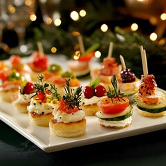 Festive Canapés in a Decorative Holiday Setting